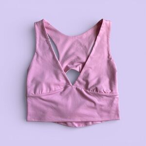 AEPEBO Pink Racerback Crop Top V Neck Cutout Stretchy Tank Size L